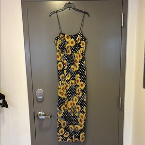 Oasis Black and Yellow Maxi Sundress Spaghetti Strap